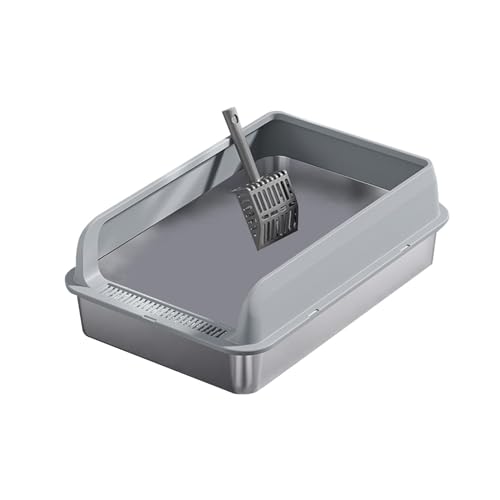 kowaku Katzentoilette Und Haustier Toilette Großer Sandkasten Als Metall Katzenklo Stabile Ausführung mit Hohem Rand für Eine Saubere Umgebung für Alle, Hellgrau und L von kowaku