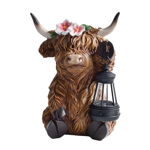 kowaku Kuh Skulptur mit Solarlicht, Gartenlampe, Geschenkidee für Einweihungen, Kunstwerk für Außenbereich, Sitzende Kuh von kowaku