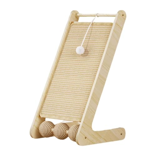 kowaku L Förmiges Katzenkratzbrett mit Sisalmatte Bodenstehende Kratzrampe Möbel Schutz Dreieckige Struktur Stabiler Kratzbaum mit Spielball für Wohnungskatz, C von kowaku