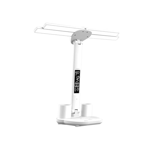kowaku LED-Augenschutz-Schreibtischlampe, Schreibtischlampe, 4-Kopf-Bürolampe, Moderne Schreibtischleuchte für das Studium, Stifthalter und Uhr von kowaku