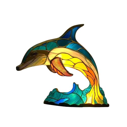 kowaku Tier Tischlampe Nachtlicht Antike Schreibtischlampe Stabile Basis Gebeizt Harz Tischlampe für Büro Esszimmer Schlafzimmer Dekor, Delfin von kowaku