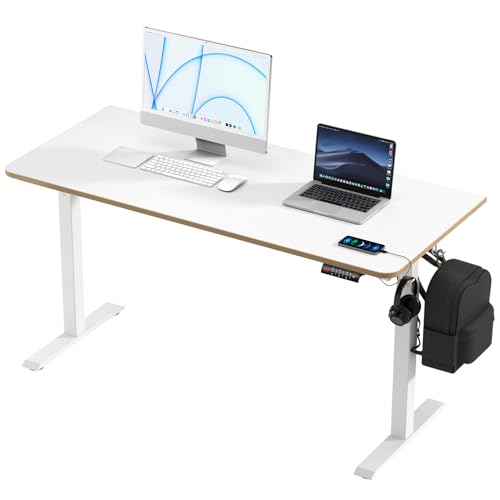 kowo 1,6m Elektrisch Höhenverstellbarer Schreibtisch, Ergonomisches Sitz-Stehpult, Computertisch mit Weißer Tischplatte, 160x70cm Stehschreibtisch mit Typ A/C USB-Anschlüssen für Gaming, Büro, Lernen von KOWO