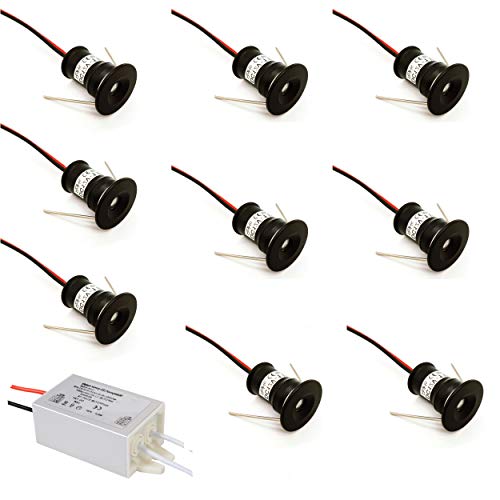 Mini LED-Scheinwerfer 9PCS 12V 1W Deckeneinbauleuchte für Küche, Treppe, Schrank, Flur, DIY-Beleuchtung Warmweiß Kaltweiß Vitrinen licht schrank Kleines Downlight IP65 Schwarze Schale（120° Warmweiß） von kpslucerna