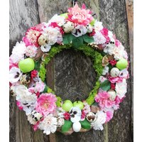 Sommerkranz Türkranz Türschmuck Gr. Ca. 34 cm Mit Seidenblumen, Echten Wachteleiern Und Künstlichen Äpfeln Incl. 12 Deko-Wachteleier von kraenzelei