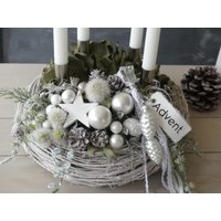 Adventskranz Groß Advent Weiß/Eukalyptusfarben Weihnachtskranz Adventskranz Groß Advent Weiß/Eukalyptusfarben Weihnachtskranz von kranzundco