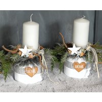Wintergesteck Home Kerze Adventsgesteck Edel Weiß Grau Braun Weihnachtsgesteck von kranzundco