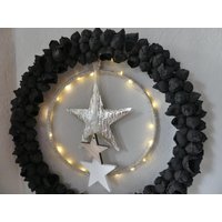 xl Türkranz Schwarz 45 cm Sternentanz Kokoskranz Beleuchtet Led-Lichterkette von kranzundco