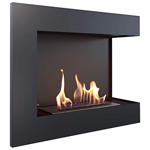 KRATKI Biokamin 600x280mm Linker Wandkamin Ethanol Kamin Dekokamin schwarz Eck-Kamin von kratki