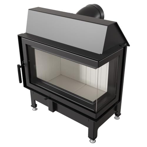 KRATKI Kamineinsatz ZIBI 11 kW rechts – Heizeinsatz Holz mit Stahlkorpus und Ø180 mm Rauchabgang - BImSchV 2, ECODESIGN - panoramische Glasfront, saubere Verbrennung & Externe Luftzufuhr von kratki