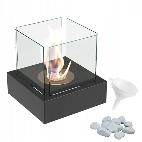 KRATKI Tango3 Bioethanol-Kamin freistehender Biocontainer 0,2 l TÜV-zertifizierter pulverbeschichteter Stahl und 4 Glasscheiben 30,3 x 30 cm schwarz von kratki