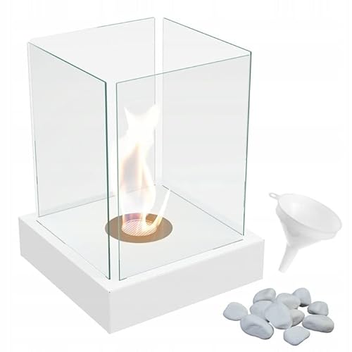 KRATKI Bioethanol-Kamin Freistehender Biocontainer 0,2 l TÜV-zertifizierter pulverbeschichteter Stahl und 4 Glasscheiben von kratki