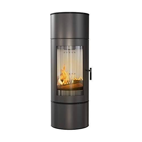 KRATKI Antares Schwarz Holzofen, freistehend, BImSchV 2-konform, 8 kW, thermische Effizienz, 81%, Staubauslass, 150 mm, Stahl und dekoratives Glas, gerade Verglasung, EEK A+ Kaminofen von kratki