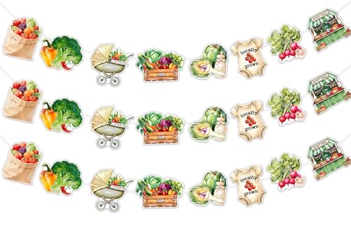 kreat4joy Bauernmarkt Babyparty-Dekoration, 3 Stück lokal angebaute Babyparty-Dekoration, Girlande DIY erforderlich Handwerk Bauernmarkt Hängendes Banner für Gemüse Obst Geschlecht Enthüllung Supplies von kreat4joy
