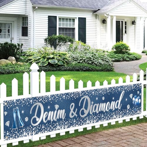 kreat4joy Denim- und Diamanten-Party-Dekoration, Denim-Thema, Hof-Banner, Schild, 299,9 x 50 cm, für Mädchen, Frauen, Geburtstag, Brautparty, Hochzeit, Verlobung, Party-Dekoration von kreat4joy