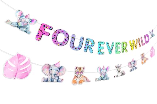 kreat4joy Four Ever Wild Geburtstag Deko Mädchen Leopard Print Banner Dschungel Safari Tier Thema Girlande DIY Handwerk Erforderlich Neon für Tropische Waldtier 4 Geburtstag Party Dekoration kreat4joy Four Ever Wild Geburtstag Deko Mädchen Leopard Print Banner Dschungel Safari Tier Thema Girlande DIY Handwerk Erforderlich Neon für Tropische Waldtier 4 Geburtstag Party Dekoration von kreat4joy