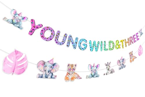 kreat4joy Junge Wilde und Drei Party Dekoration Gepard Druck Banner Dschungel Safari Tier Girlande DIY Handwerk Erforderlich Neon für Tropenwald Tier Safari 3. Drei Jahre alt Geburtstag Deko Mädchen von kreat4joy