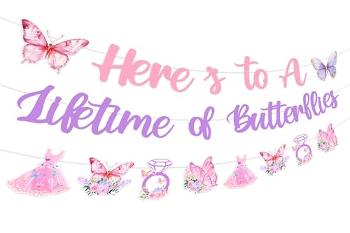 kreat4joy Schmetterling Brautdusche Dekoration, Here's to A Lifetime of Butterflies Banner Schmetterling Brautdusche Thema Girlande DIY Handwerk erforderlich Lila für Liebe ist süß Verlobung Hochzeit von kreat4joy