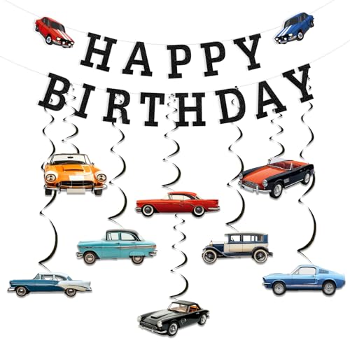 kreat4joy Vintage Auto Geburtstag Party Dekoration, Klassisches Auto Thema Happy Birthday Banner Hängende Wirbel für Junge Mann Ich bin Nicht Alt Ich bin Klassisch 50. 60. 70. 80. Geburtstag Party von kreat4joy