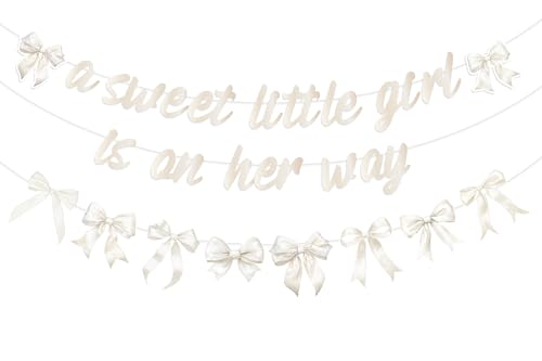 kreat4joy Weiße Schleife für Babypartys, Dekoration für Mädchen, ein süßes kleines Mädchen ist auf ihrem Weg Dekoration Banner weiße Schleife Girlande für Bowknot Babyparty Geschlecht Offenbarung von kreat4joy