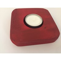 Teelichthalter, Holz Rot - Inkl. 1 Teelicht von kreativZWEIsam