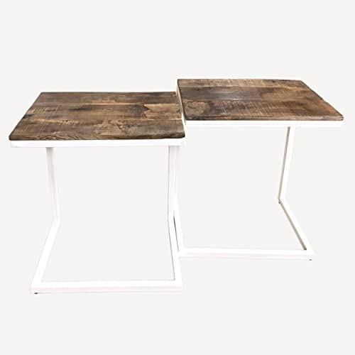 kreatives Wohnen Couchtisch 2er Wohnzimmer-Tisch-Set Beistelltisch Atlanta Metall-Gestell Altsilber oder schwarz Tabacco-White, Holz, Extra breit von kreatives Wohnen