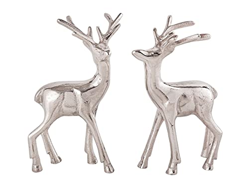 kreatives Wohnen Hirsch Figur 2er Set Tischdekoration Tierfigur Metall Weihnachtsdeko Silber Aluminium Silber Deko von kreatives Wohnen