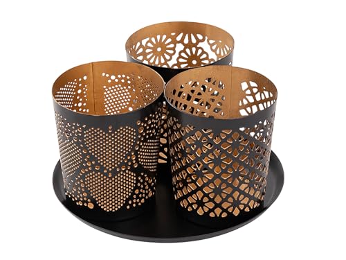 Kerzenhalter 3er Set Kerzenständer Kreta Teelichthalter rund schwarz Gold Kerzenhalter 3er Set Kerzenständer Kreta Teelichthalter rund schwarz Gold von kreatives Wohnen