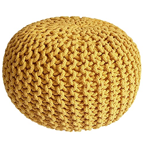 Pouf Ø 45 cm Sitzpouf Sitzpuff Grobstrick-Optik Pouf Strick Bodenkissen Höhe 30 cm Sonnengelb Strickhocker von kreatives Wohnen