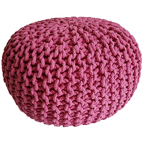 Pouf Ø 45 cm Sitzpouf Sitzpuff Grobstrick-Optik Pouf Strick Bodenkissen Höhe 30 cm pink Strickhocker von kreatives Wohnen