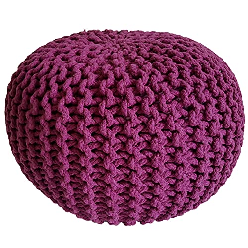 kreatives Wohnen Pouf Ø 45 cm Sitzpouf Sitzpuff Grobstrick-Optik Pouf Strick Bodenkissen Höhe 30 cm violett Strickhocker von kreatives Wohnen