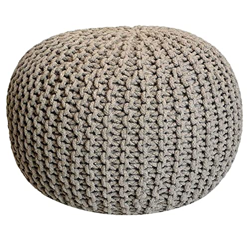 kreatives Wohnen Pouf Ø 55 cm Strickhocker Sitzpouf Bodenkissen Grobstrick-Optik extrahoch Höhe 37 cm beige von kreatives Wohnen