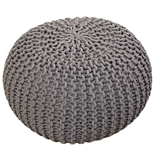 kreatives Wohnen Pouf Ø 55 cm Strickhocker Sitzpouf Bodenkissen Grobstrick-Optik extrahoch Höhe 37 cm hellgrau von kreatives Wohnen