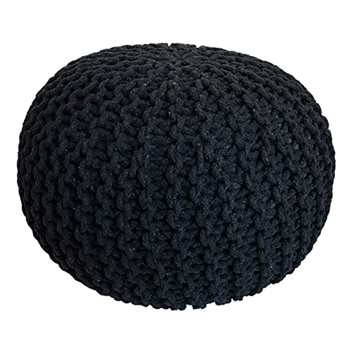 kreatives Wohnen Pouf Ø 55 cm Strickhocker Sitzpouf Bodenkissen Grobstrick-Optik extrahoch Höhe 37 cm schwarz - anthrazit von kreatives Wohnen