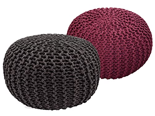 Pouf Set 2 Stück Strickhocker Bodenkissen Grobstrick-Optik Ø 55 cm H 37 cm grau & bordeux Sitzhocker Pouf Set 2 Stück Strickhocker Bodenkissen Grobstrick-Optik Ø 55 cm H 37 cm grau & bordeux Sitzhocker von kreatives Wohnen