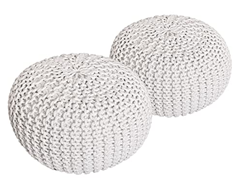 Pouf Set 2 Stück Strickhocker Bodenkissen Grobstrick-Optik Ø 55 cm H 37 cm weiß & weiß Sitzhocker von kreatives Wohnen