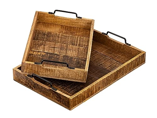 Serviertablett Holztablett Set 2 Stück 46x31cm Tablett Holz Serviertablett Deko Tablett Mangoholz von kreatives Wohnen