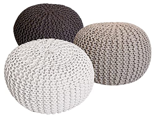 Set 3 Stück Ø 55 cm Strickhocker Sitzhocker Hocker Bodenkissen Grobstrick-Optik braun & beige & weiß Pouf von kreatives Wohnen