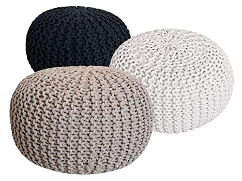 Set 3 Stück Ø 55 cm Strickhocker Sitzhocker Hocker Bodenkissen Grobstrick-Optik anthrazit & beige & weiß Pouf von kreatives Wohnen