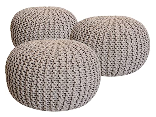 kreatives Wohnen Set 3 Stück Ø 55 cm Strickhocker Sitzhocker Hocker Bodenkissen Grobstrick-Optik beige & beige & beige Pouf von kreatives Wohnen