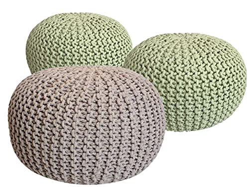 Set 3 Stück Ø 55 cm Strickhocker Sitzhocker Hocker Bodenkissen Grobstrick-Optik neon & neon & beige Pouf von kreatives Wohnen