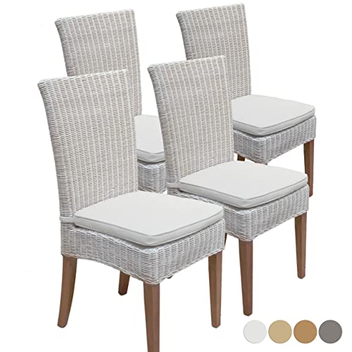 Stühle Rattanstühle Wintergarten Cardine 4 Stück weiß mit/ohne Sitzkissen leinen weiß ohne Sitzkissen Esszimmer von kreatives Wohnen