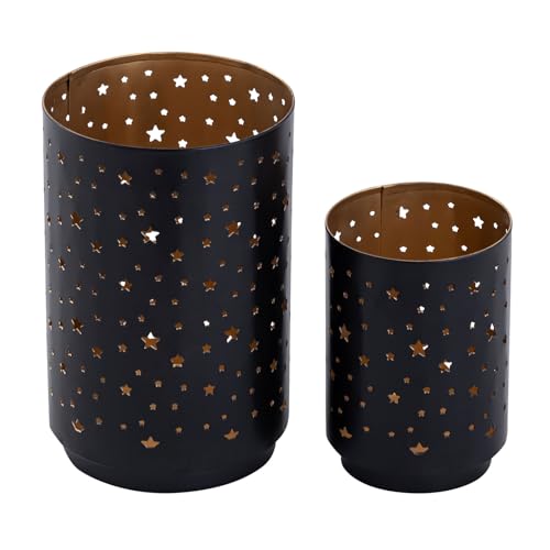 Teelichthalter 2er Set Kerzenständer Sternenhimmel Kerzenhalter rund schwarz Gold von kreatives Wohnen