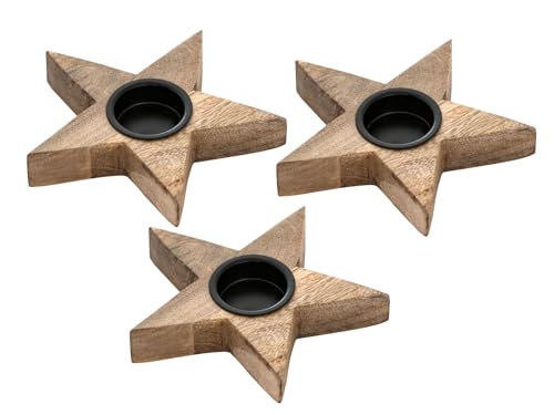 Teelichthalter 3er Set Kerzenständer Teelichter 15x15cm Sterne Kerzenhalter Mangoholz Teelichthalter 3er Set Kerzenständer Teelichter 15x15cm Sterne Kerzenhalter Mangoholz von kreatives Wohnen
