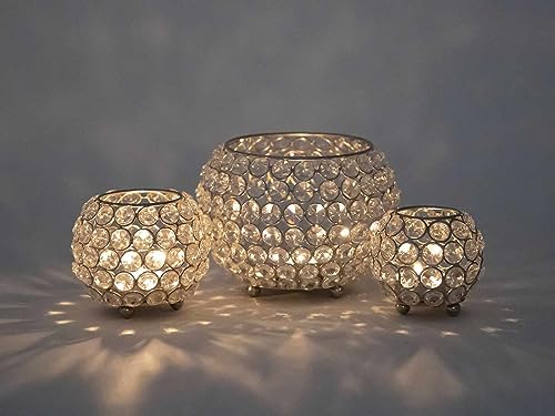 Teelichthalter Kerzenhalter Set 3-teilig Crystal Kerzenständer Gold o. Silber Vintage Kristall - Silber von kreatives Wohnen