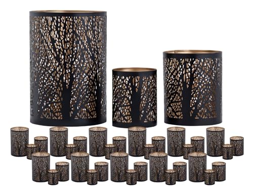 Windlicht 3er Set Masterbox 12x 3teilig Kerzenständer Forest Teelichthalter rund schwarz Gold von kreatives Wohnen