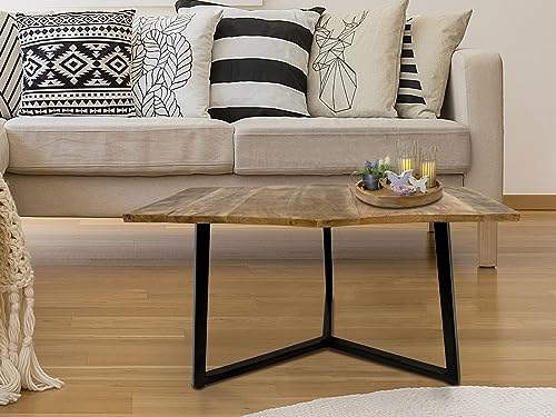kreatives Wohnen Beistelltisch 56 x 47 cm nachhaltig Wohnzimmer Tisch Couchtisch Nizza Metall-Gestell, Holz, schwarz matt-Tabacco, Extra breit von kreatives Wohnen