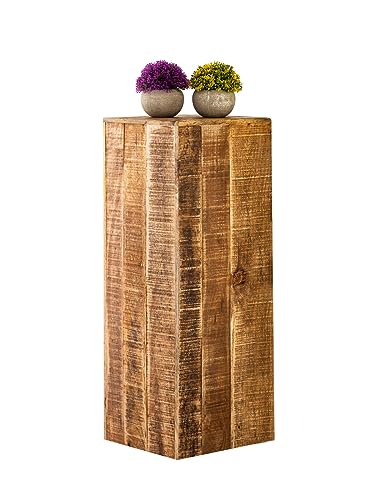 kreatives Wohnen Beistelltisch Blumensäule 27x27 H73cm Blumen Hocker Holz Pflanzenständerquadratisch Mangoholz-Höhe 73 cm, Hellbraun, Extra breit von kreatives Wohnen