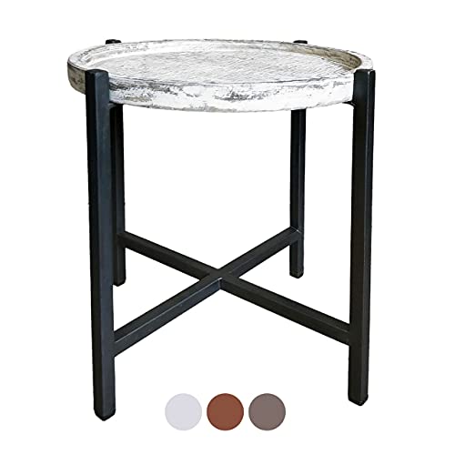 kreatives Wohnen Beistelltisch Couchtisch Wohnzimmer-Tisch rund Omaha Metall-Gestell Altsilber oder schwarz weiß gekälkt, Holz, Extra breit von kreatives Wohnen