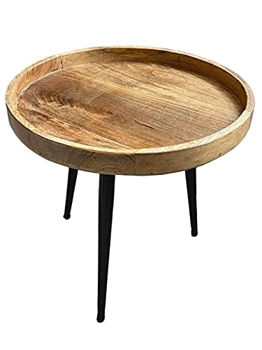 kreatives Wohnen Beistelltisch Couchtisch Wohnzimmer Tisch rund ø 40/50 cm Amsterdam Metall-Gestell schwarz matt Durchmesser 50-Höhe 46 cm, Holz, Extra breit von kreatives Wohnen