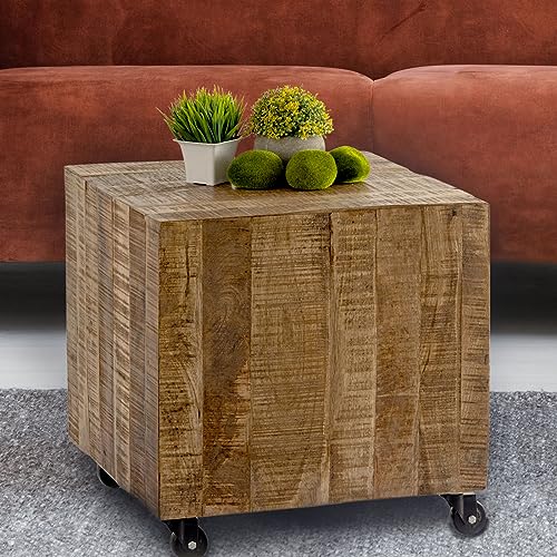 kreatives Wohnen Beistelltisch Couchtisch würfelförmig 45 x 45 x 45 cm Blumentisch nachhaltig Mango Altholz, Holz, Hellbraun, Extra breit von kreatives Wohnen